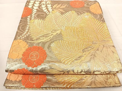 平和屋着物◎六通柄袋帯 唐織 舞花文 金糸 正絹 逸品 AABF4535yx