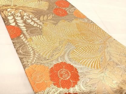 平和屋着物◎六通柄袋帯 唐織 舞花文 金糸 正絹 逸品 AABF4535yx