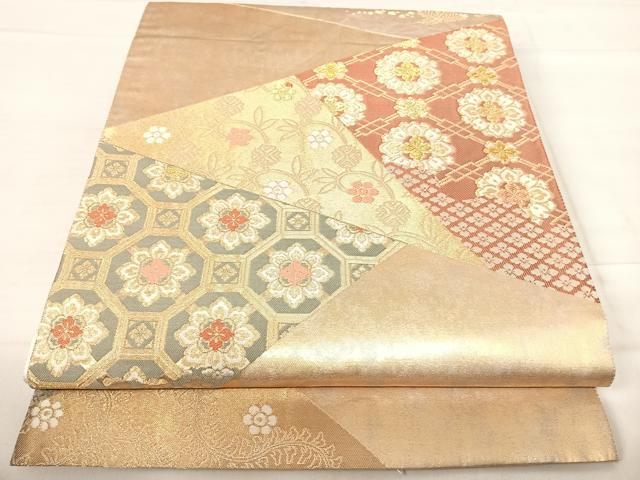 平和屋着物◎六通柄袋帯　切嵌吉祥花文　金糸　正絹　逸品　AABF4540yx