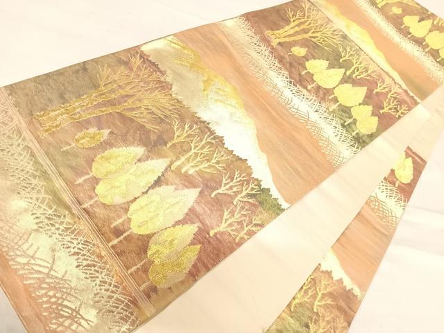 平和屋着物◎六通柄袋帯　風景文　金銀糸　正絹　逸品　AABF4548yx