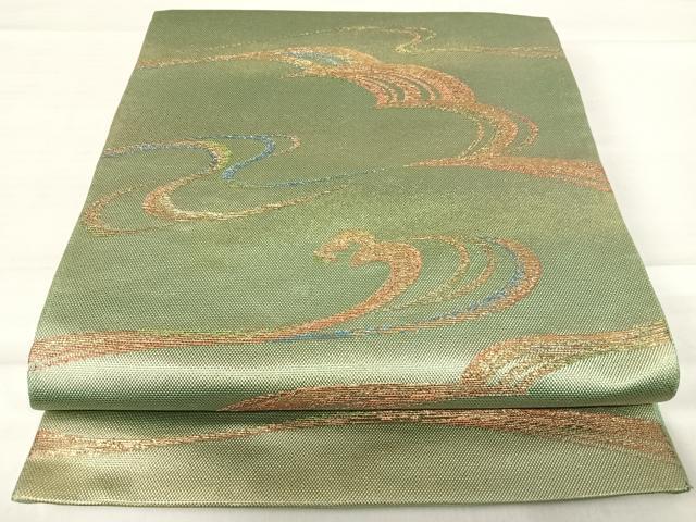 平和屋着物◎六通柄袋帯 流水文 金糸 正絹 逸品 AABF4553yx
