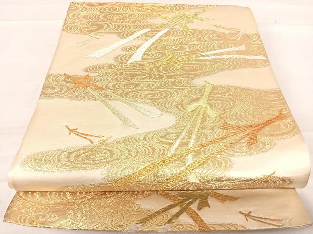 平和屋着物◎六通柄袋帯 流水松葉文 金銀糸 正絹 逸品 AABF4557yx