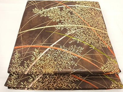 平和屋着物◎六通柄袋帯 唐織 草木文 金糸 正絹 逸品 AABF4564yx
