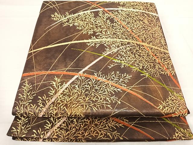 平和屋着物◎六通柄袋帯 唐織 草木文 金糸 正絹 逸品 AABF4564yx