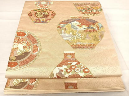 平和屋着物◎六通柄袋帯　陶器文　金糸　正絹　逸品　AABF4568yx