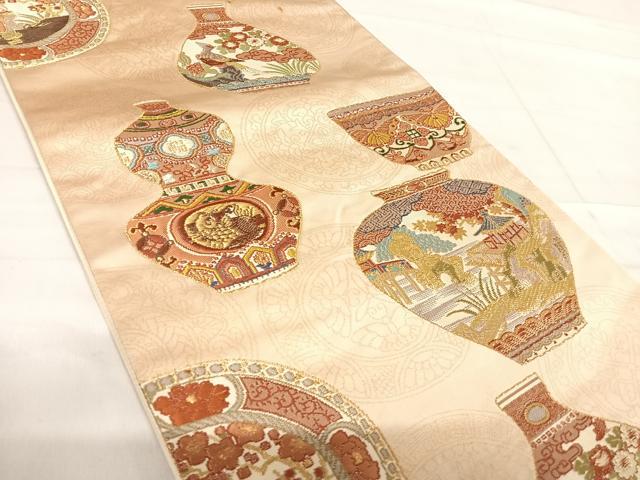 平和屋着物◎六通柄袋帯　陶器文　金糸　正絹　逸品　AABF4568yx