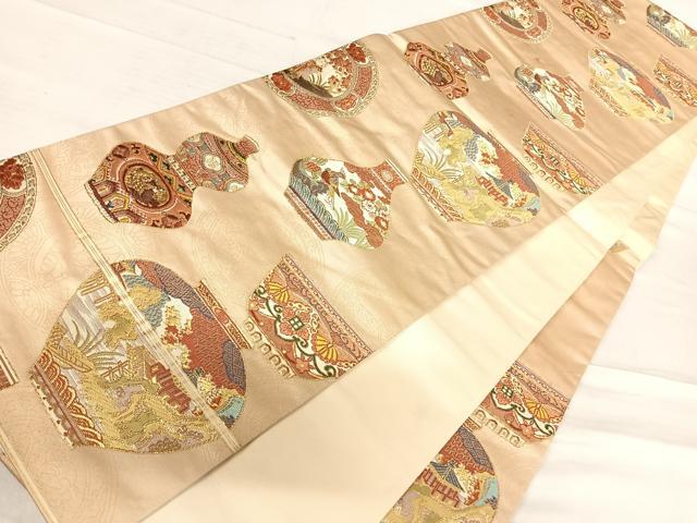 平和屋着物◎六通柄袋帯　陶器文　金糸　正絹　逸品　AABF4568yx