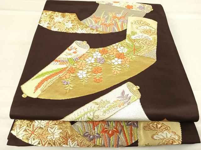 平和屋着物◎六通柄袋帯　唐織　花鳥絵巻文　金銀糸　正絹　逸品　AABF4573yx