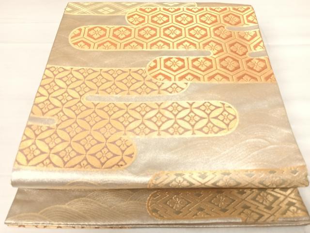 平和屋着物◎六通柄袋帯 エ霞吉祥文 金彩 正絹 逸品 AABF4574yx