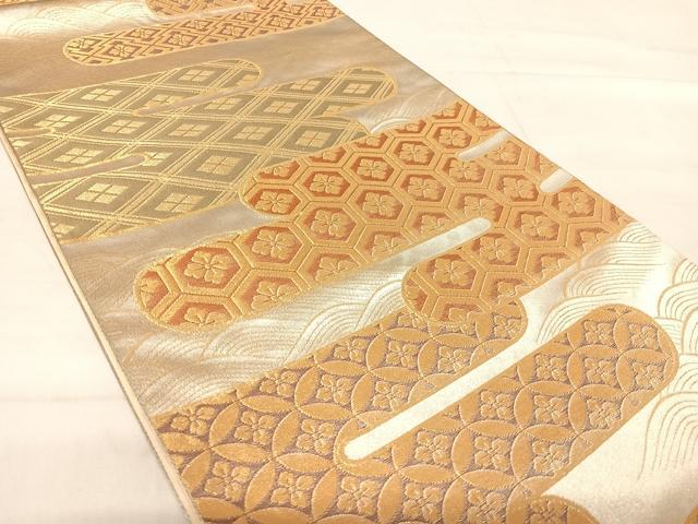 平和屋着物◎六通柄袋帯 エ霞吉祥文 金彩 正絹 逸品 AABF4574yx