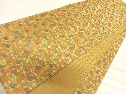 平和屋着物◎全通柄袋帯 唐織 草花文 金糸 正絹 逸品 AABF4583yx