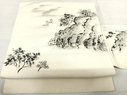 平和屋着物◎九寸名古屋帯　紬地　作家物　手描き　景山　正絹　逸品　AABF4621yx