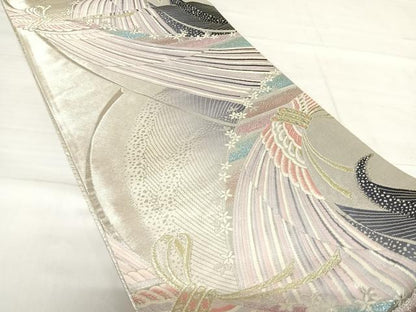 平和屋着物◎六通柄袋帯　流線花文　金銀糸　正絹　逸品　AABF4630yx