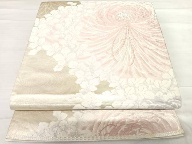 平和屋着物◎六通柄袋帯　唐織　乱菊　銀糸　正絹　逸品　AABF4631yx