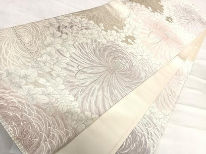 平和屋着物◎六通柄袋帯　唐織　乱菊　銀糸　正絹　逸品　AABF4631yx