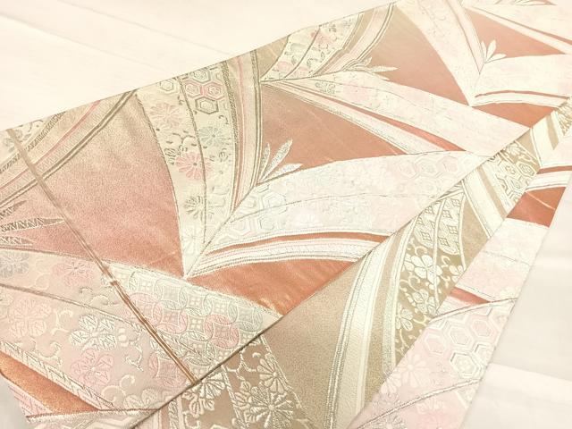 平和屋着物◎両面全通柄袋帯　唐織　若松花文　銀糸　正絹　逸品　AABF4634yx