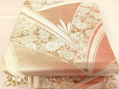 平和屋着物◎両面全通柄袋帯　唐織　若松花文　銀糸　正絹　逸品　AABF4634yx