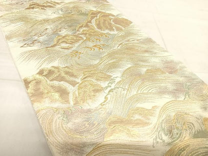 平和屋着物◎西陣　六通柄　本袋帯　立波文　金糸　正絹　逸品　AABF4644yx