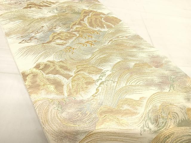 平和屋着物◎西陣　六通柄　本袋帯　立波文　金糸　正絹　逸品　AABF4644yx