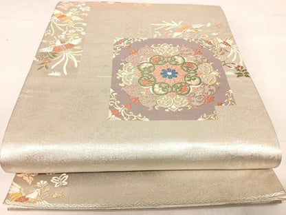 平和屋着物◎六通柄袋帯　唐織　正倉院花鳥文　金銀糸　正絹　逸品　AABF4646yx