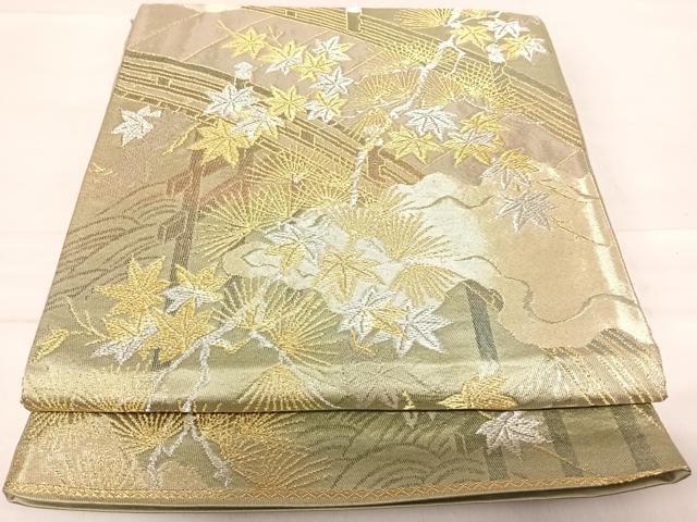 平和屋着物◎六通柄袋帯　渡橋風景文　金銀糸　正絹　逸品　AABF4647yx