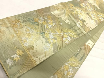 平和屋着物◎六通柄袋帯　渡橋風景文　金銀糸　正絹　逸品　AABF4647yx