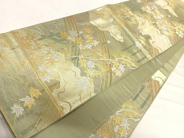 平和屋着物◎六通柄袋帯　渡橋風景文　金銀糸　正絹　逸品　AABF4647yx