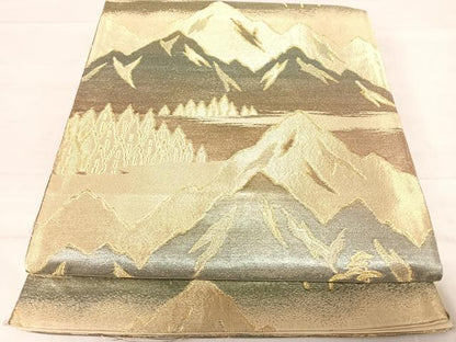 平和屋着物◎六通柄袋帯　遠山風景文　金糸　正絹　逸品　AABF4650yx