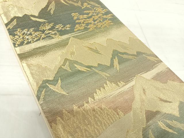 平和屋着物◎六通柄袋帯　遠山風景文　金糸　正絹　逸品　AABF4650yx