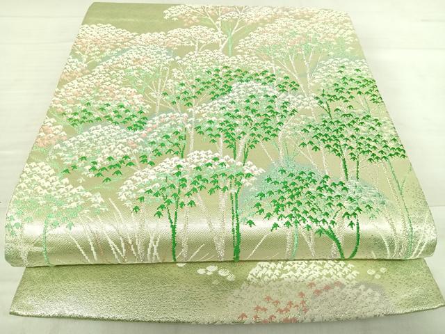 平和屋着物◎六通柄袋帯　樹林文　銀糸　正絹　逸品　AABF4653yx