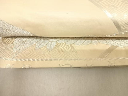 平和屋着物◎六通柄袋帯　別織　つづれ　吉祥飛鶴文　銀糸　正絹　逸品　AABF4661yx