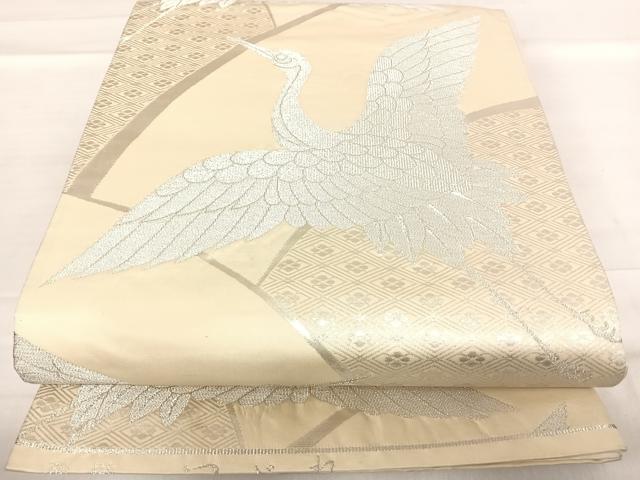 平和屋着物◎六通柄袋帯　別織　つづれ　吉祥飛鶴文　銀糸　正絹　逸品　AABF4661yx