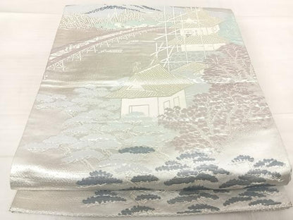 平和屋着物◎六通柄袋帯　東海道五拾三次之図　廣重　銀糸　正絹　逸品　AABF4663yx