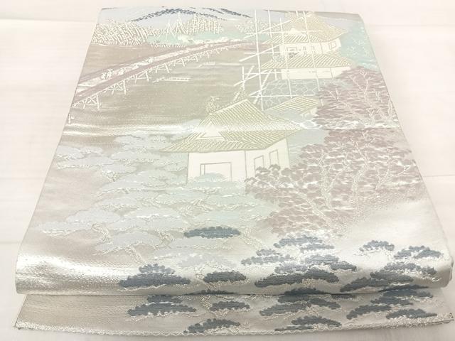 平和屋着物◎六通柄袋帯　東海道五拾三次之図　廣重　銀糸　正絹　逸品　AABF4663yx