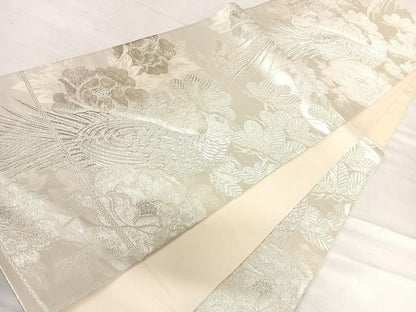 平和屋着物◎六通柄袋帯　花鳥文　銀糸　正絹　逸品　AABF4664yx