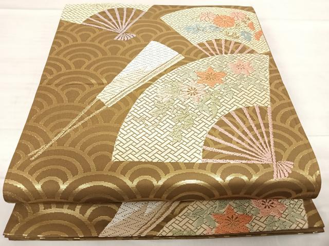 平和屋着物◎六通柄袋帯　唐織　扇面花文　金糸　正絹　逸品　AABF4665yx