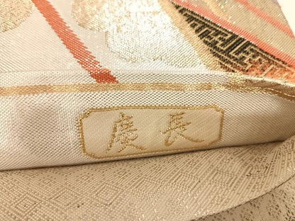 平和屋着物◎九百佐賀錦　六通柄袋帯　慶長　扇面花文　金銀糸　正絹　逸品　AABF4668yx