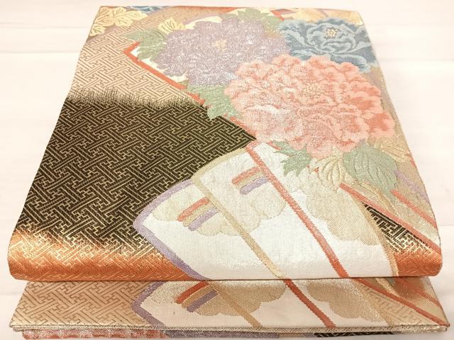 平和屋着物◎九百佐賀錦　六通柄袋帯　慶長　扇面花文　金銀糸　正絹　逸品　AABF4668yx