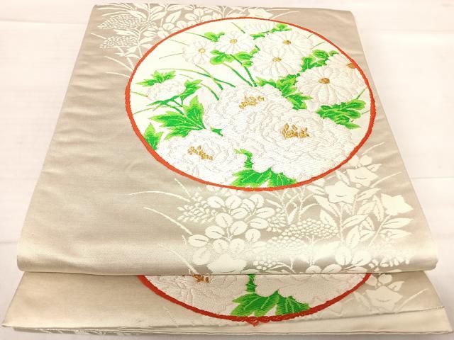 平和屋着物◎六通柄袋帯　唐織　花丸文　金糸　正絹　逸品　AABF4673yx