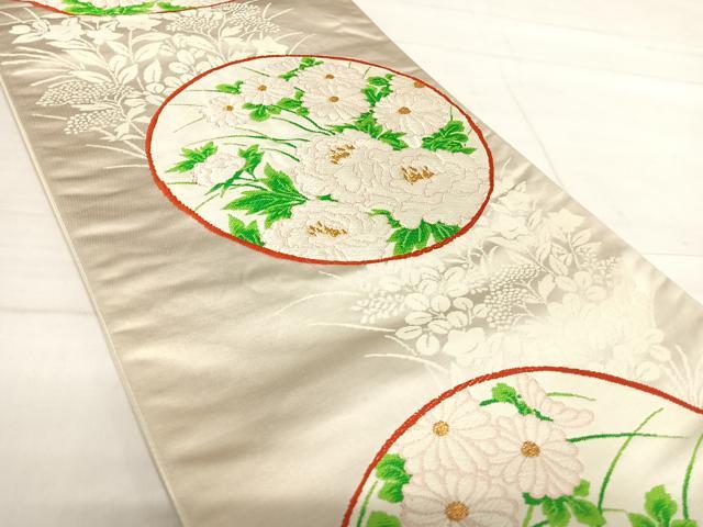 平和屋着物◎六通柄袋帯　唐織　花丸文　金糸　正絹　逸品　AABF4673yx