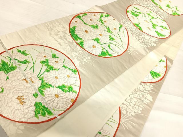 平和屋着物◎六通柄袋帯　唐織　花丸文　金糸　正絹　逸品　AABF4673yx