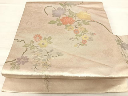 平和屋着物◎九寸名古屋帯　草花文　正絹　逸品　AABF4676yx