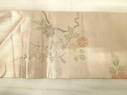 平和屋着物◎九寸名古屋帯　草花文　正絹　逸品　AABF4676yx