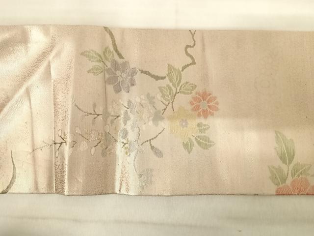 平和屋着物◎九寸名古屋帯　草花文　正絹　逸品　AABF4676yx