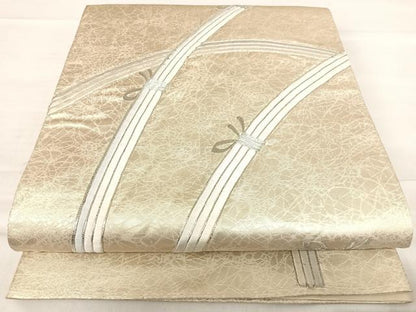 平和屋着物◎六通柄袋帯　駒刺繍　結び紐文　銀糸　正絹　逸品　AABF4678yx