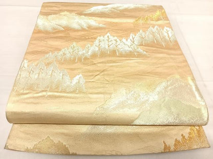 平和屋着物◎六通柄袋帯　遠山風景文　金糸　正絹　逸品　AABF4682yx