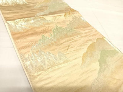 平和屋着物◎六通柄袋帯　遠山風景文　金糸　正絹　逸品　AABF4682yx