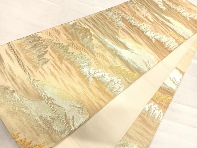 平和屋着物◎六通柄袋帯　遠山風景文　金糸　正絹　逸品　AABF4682yx