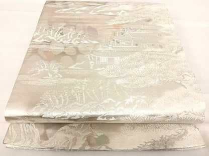 平和屋着物◎六通柄袋帯　風景文　銀糸　正絹　逸品　AABF4688yx