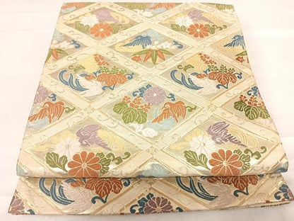 平和屋着物◎六通柄袋帯　唐織　天井花鳥文　金糸　正絹　逸品　AABF4689yx
